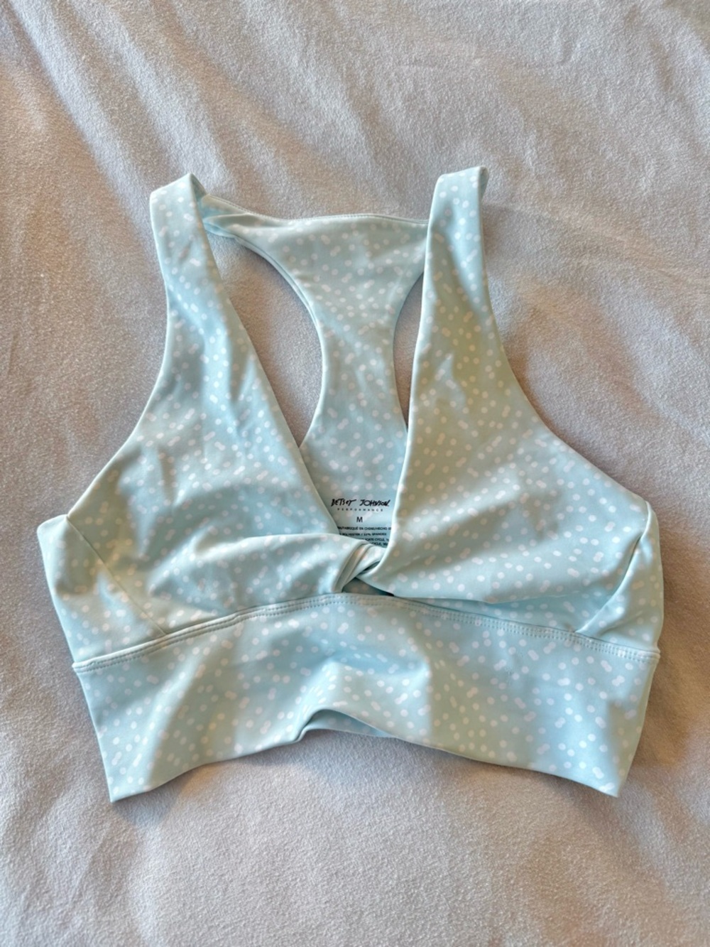 Light Blue Polka Dot Twist-Front Sports Bra Betsey Johnson